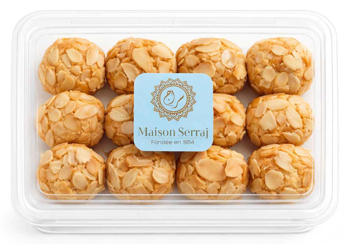 Ghouriba (Ghribat) aux amandes effilées, 12 pièces, Maison Serraj ≈ 300g